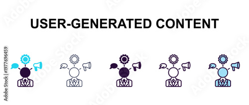 user-generated content multi-style outline icon set - technology concept. Thin line, regular, filled, colored user-generated content icon