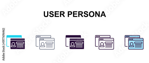 user persona multi-style outline icon set - technology concept. Thin line, regular, filled, colored user persona icon