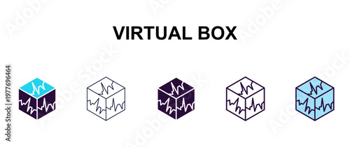 virtual box multi-style outline icon set - technology concept. Thin line, regular, filled, colored virtual box icon