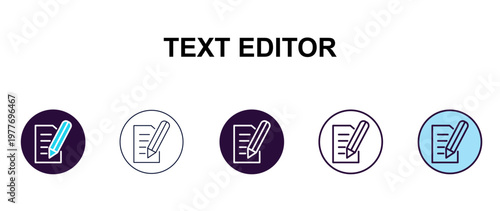 text editor multi-style outline icon set - technology concept. Thin line, regular, filled, colored text editor icon