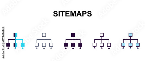 sitemaps multi-style outline icon set - technology concept. Thin line, regular, filled, colored sitemaps icon