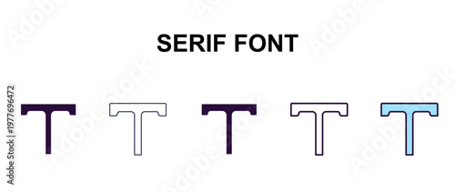 serif font multi-style outline icon set - technology concept. Thin line, regular, filled, colored serif font icon
