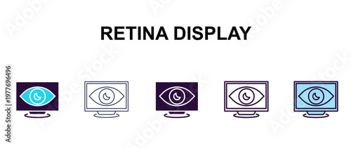 retina display multi-style outline icon set - technology concept. Thin line, regular, filled, colored retina display icon