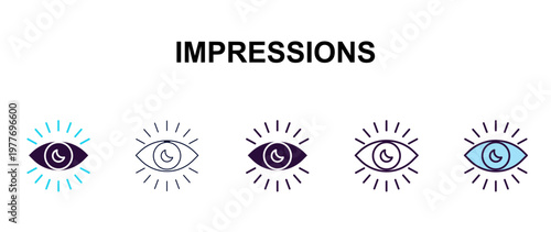 impressions multi-style outline icon set - technology concept. Thin line, regular, filled, colored impressions icon