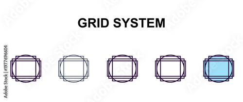 grid system multi-style outline icon set - technology concept. Thin line, regular, filled, colored grid system icon