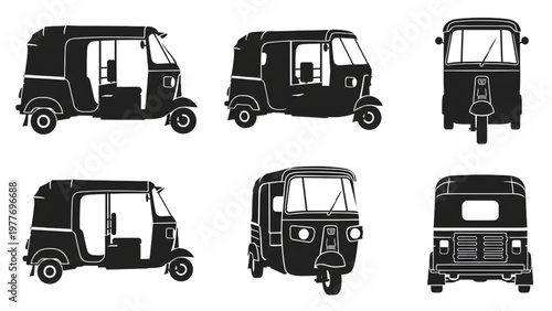 Sri Lankan Tuk Tuk Silhouette Icon Set – Minimal Flat Vector Collection Isolated on White Background