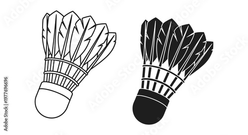 Badminton shuttlecocks, sports icons, vector illustrations, black and white