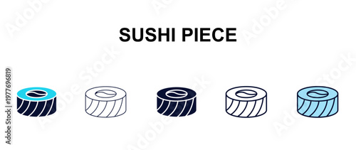 sushi piece multi-style outline icon set - restaurant concept. Thin line, regular, filled, colored sushi piece icon