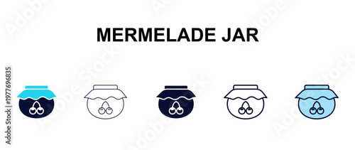mermelade jar multi-style outline icon set - restaurant concept. Thin line, regular, filled, colored mermelade jar icon
