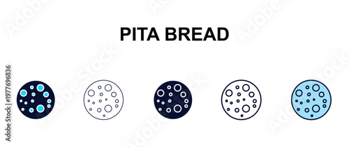 pita bread multi-style outline icon set - restaurant concept. Thin line, regular, filled, colored pita bread icon