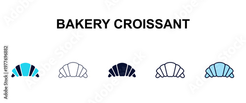 bakery croissant multi-style outline icon set - restaurant concept. Thin line, regular, filled, colored bakery croissant icon