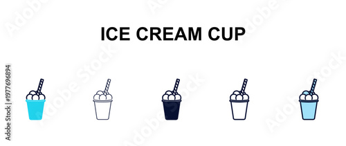 ice cream cup multi-style outline icon set - restaurant concept. Thin line, regular, filled, colored ice cream cup icon