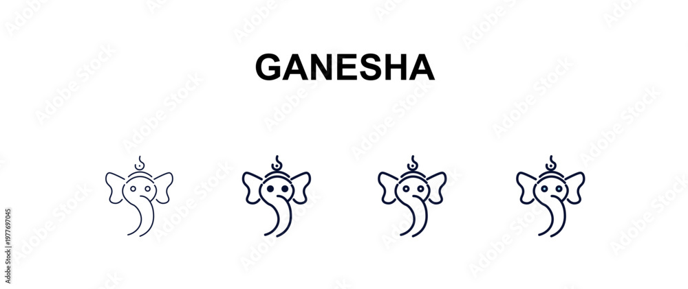 Obraz premium ganesha multi-style outline icon set - religion concept. Thin line, regular, filled, colored ganesha icon