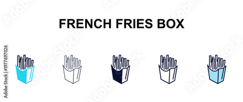 french fries box multi-style outline icon set - restaurant concept. Thin line, regular, filled, colored french fries box icon