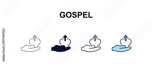 gospel multi-style outline icon set - religion concept. Thin line, regular, filled, colored gospel icon