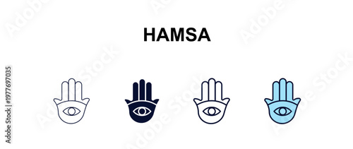 hamsa multi-style outline icon set - religion concept. Thin line, regular, filled, colored hamsa icon