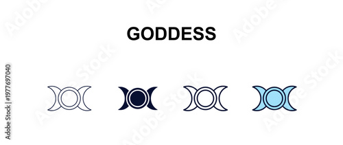 goddess multi-style outline icon set - religion concept. Thin line, regular, filled, colored goddess icon