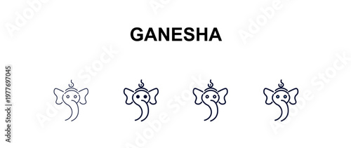 ganesha multi-style outline icon set - religion concept. Thin line, regular, filled, colored ganesha icon
