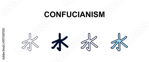 confucianism multi-style outline icon set - religion concept. Thin line, regular, filled, colored confucianism icon