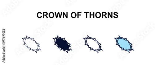 crown of thorns multi-style outline icon set - religion concept. Thin line, regular, filled, colored crown of thorns icon