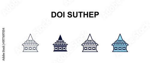 doi suthep multi-style outline icon set - religion concept. Thin line, regular, filled, colored doi suthep icon