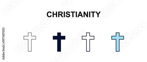 christianity multi-style outline icon set - religion concept. Thin line, regular, filled, colored christianity icon