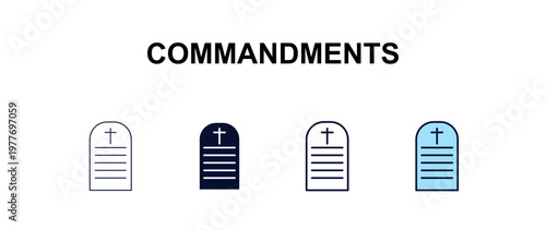 commandments multi-style outline icon set - religion concept. Thin line, regular, filled, colored commandments icon