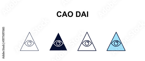cao dai multi-style outline icon set - religion concept. Thin line, regular, filled, colored cao dai icon