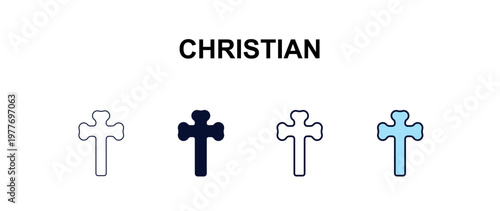 christian multi-style outline icon set - religion concept. Thin line, regular, filled, colored christian icon