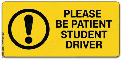 Student driver icon illustration, road safety warning symbol for learner vehicles, driver training, and traffic awareness design.