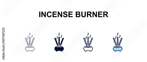 incense burner multi-style outline icon set - religion concept. Thin line, regular, filled, colored incense burner icon