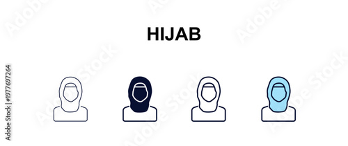 hijab multi-style outline icon set - religion concept. Thin line, regular, filled, colored hijab icon