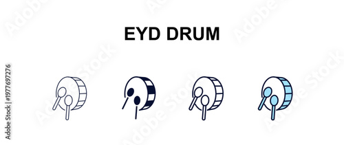 eyd drum multi-style outline icon set - religion concept. Thin line, regular, filled, colored eyd drum icon