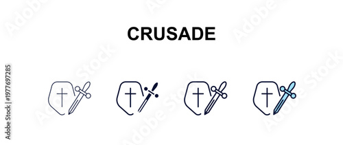 crusade multi-style outline icon set - religion concept. Thin line, regular, filled, colored crusade icon