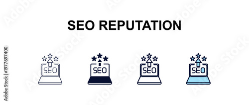 seo reputation multi-style outline icon set - programming concept. Thin line, regular, filled, colored seo reputation icon