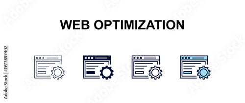 web optimization multi-style outline icon set - programming concept. Thin line, regular, filled, colored web optimization icon