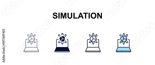 simulation multi-style outline icon set - programming concept. Thin line, regular, filled, colored simulation icon