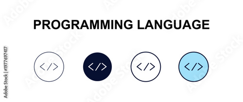 programming language multi-style outline icon set - programming concept. Thin line, regular, filled, colored programming language icon