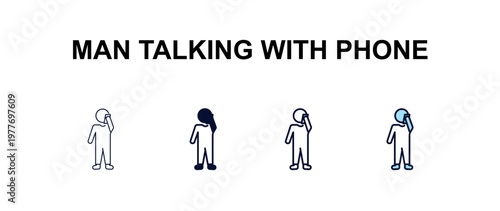 man talking with phone multi-style outline icon set - people concept. Thin line, regular, filled, colored man talking with phone icon