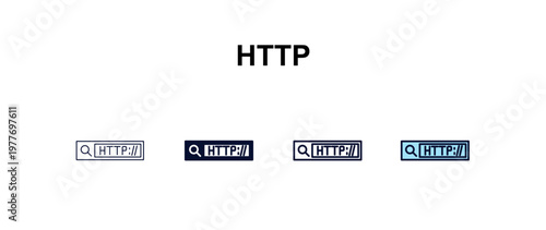 http multi-style outline icon set - programming concept. Thin line, regular, filled, colored http icon