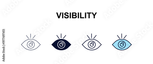 visibility multi-style outline icon set - programming concept. Thin line, regular, filled, colored visibility icon