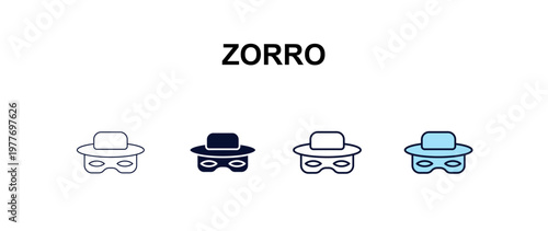 zorro multi-style outline icon set - people concept. Thin line, regular, filled, colored zorro icon