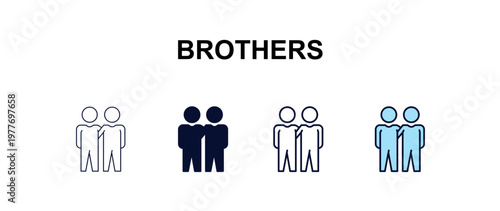 brothers multi-style outline icon set - people concept. Thin line, regular, filled, colored brothers icon