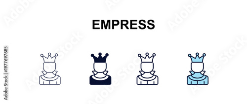 empress multi-style outline icon set - people concept. Thin line, regular, filled, colored empress icon
