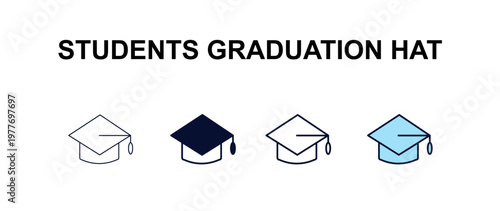 students graduation hat multi-style outline icon set - people concept. Thin line, regular, filled, colored students graduation hat icon