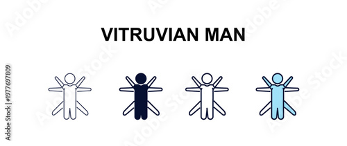 Tableau sur toile vitruvian man multi-style outline icon set - people concept