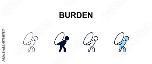 burden multi-style outline icon set - people concept. Thin line, regular, filled, colored burden icon