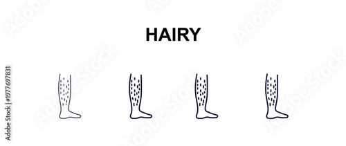hairy multi-style outline icon set - people concept. Thin line, regular, filled, colored hairy icon