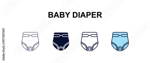 baby diaper multi-style outline icon set - people concept. Thin line, regular, filled, colored baby diaper icon