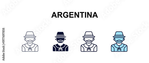 argentina multi-style outline icon set - people concept. Thin line, regular, filled, colored argentina icon